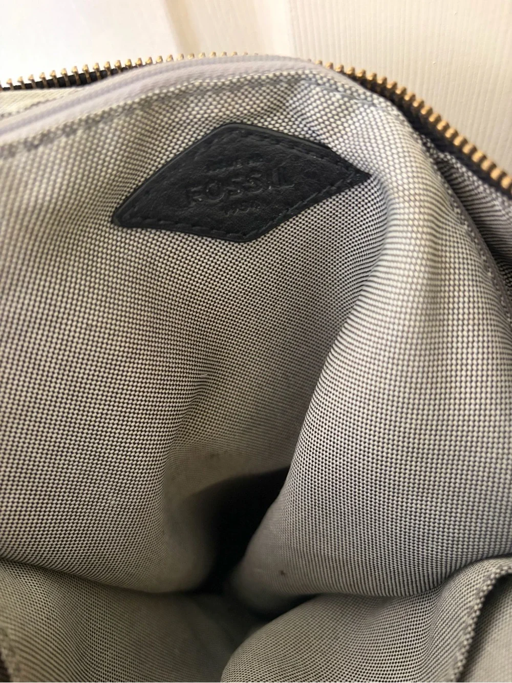 Fossil Black Pebbled Leather Shoulder Bag with Gold Hardware